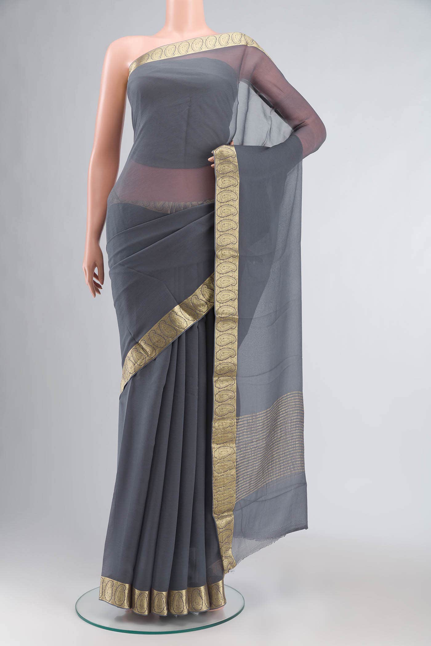 Grey Mysore Chiffon Saree
