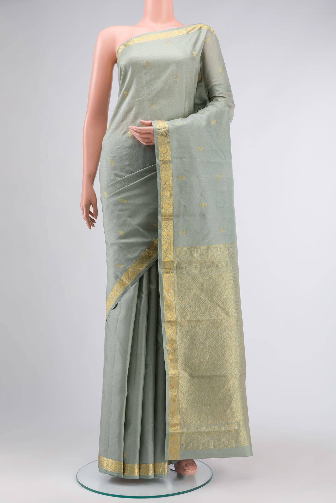Sage Green Kanchipuram Silk Saree
