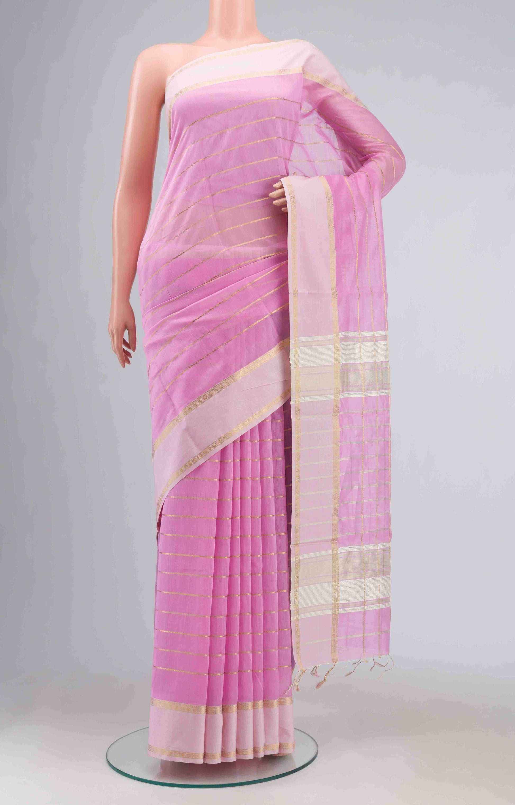 Rose pink Maheshwari Silk Cotton Saree
