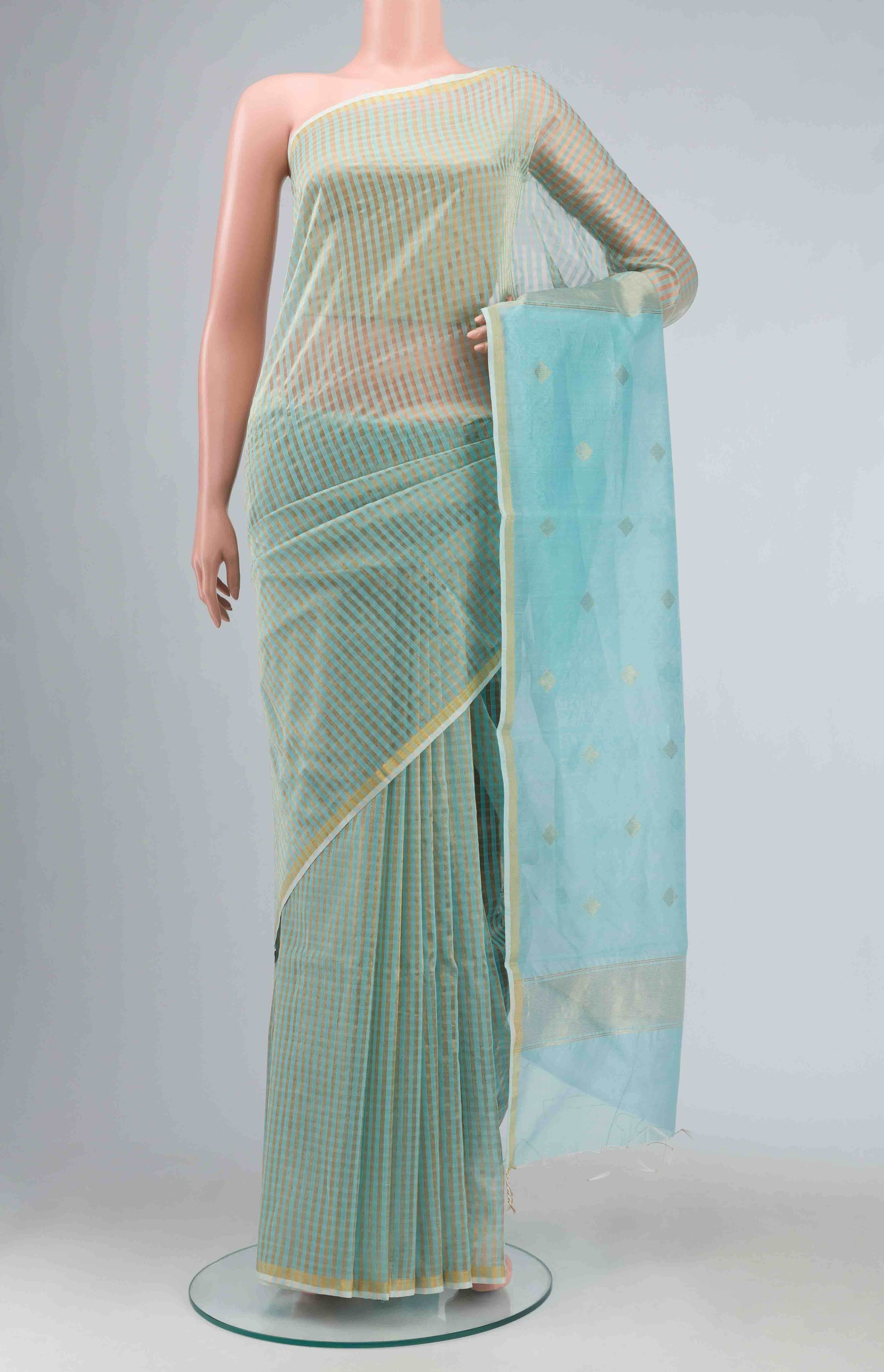 Sea Green Maheshwari Silk Cotton Saree