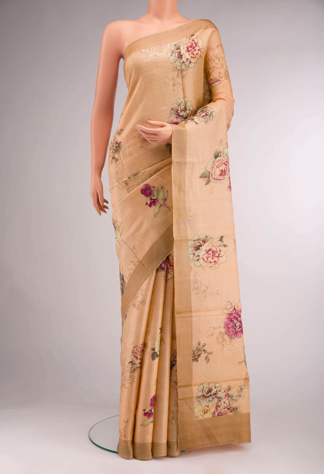 Peach Bhagalpuri Tussar Silk Saree