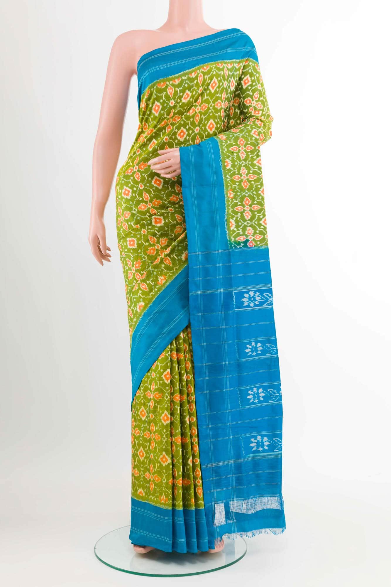 Mehandi Green Pochampally Silk Saree