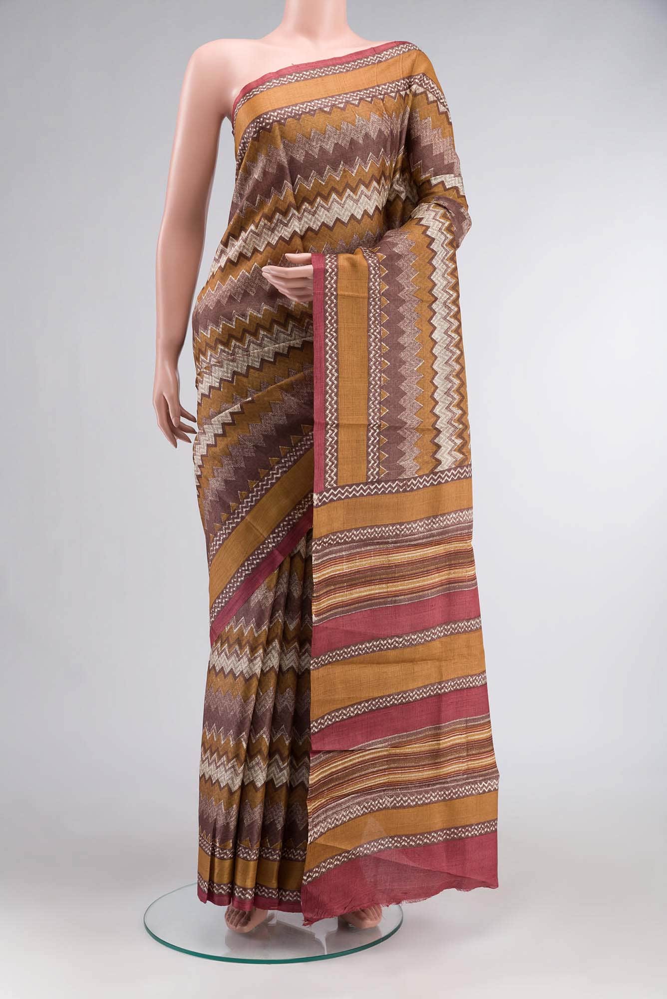 Beige Tussar Silk Saree