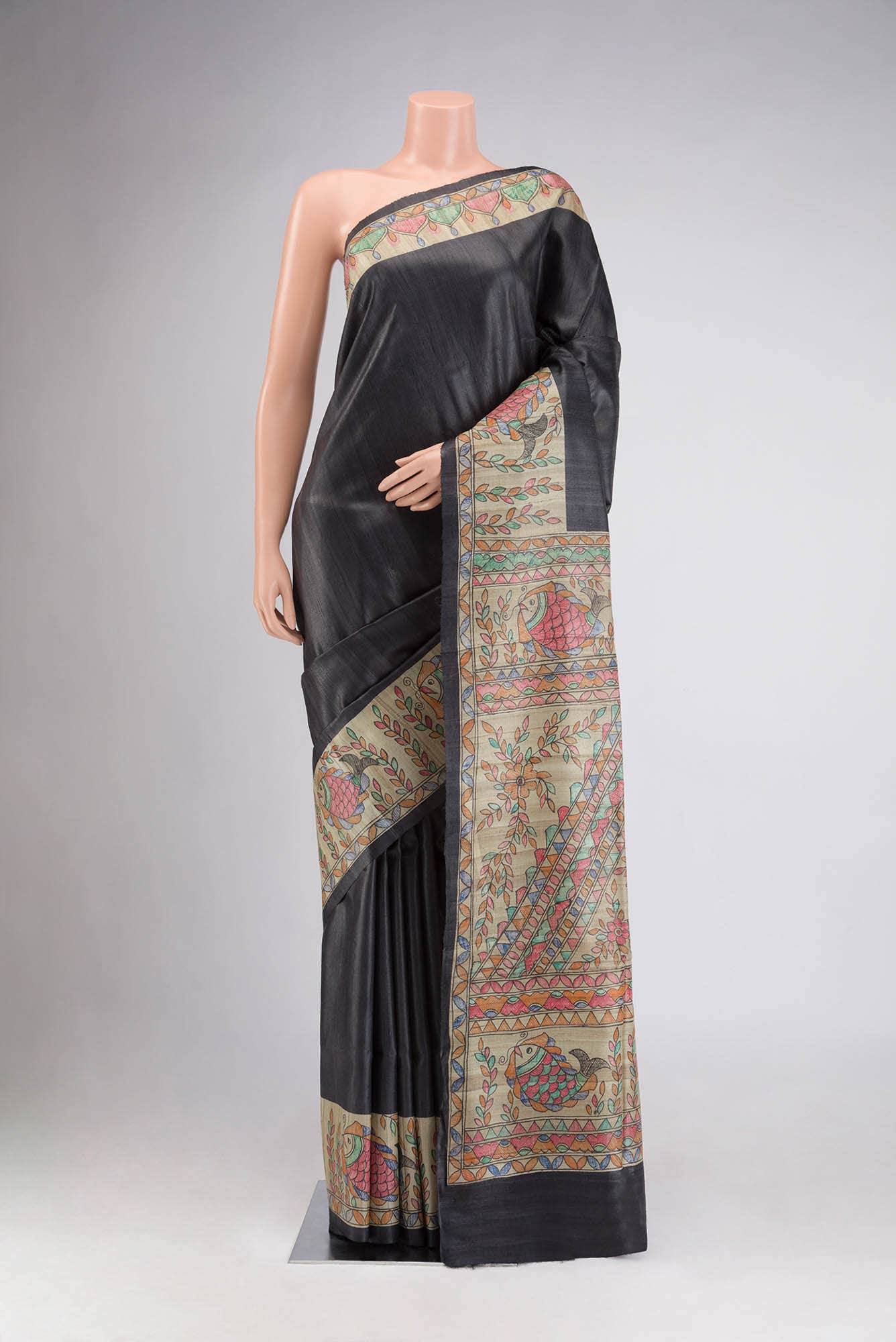 Black Bhagalpuri Tussar Silk Saree