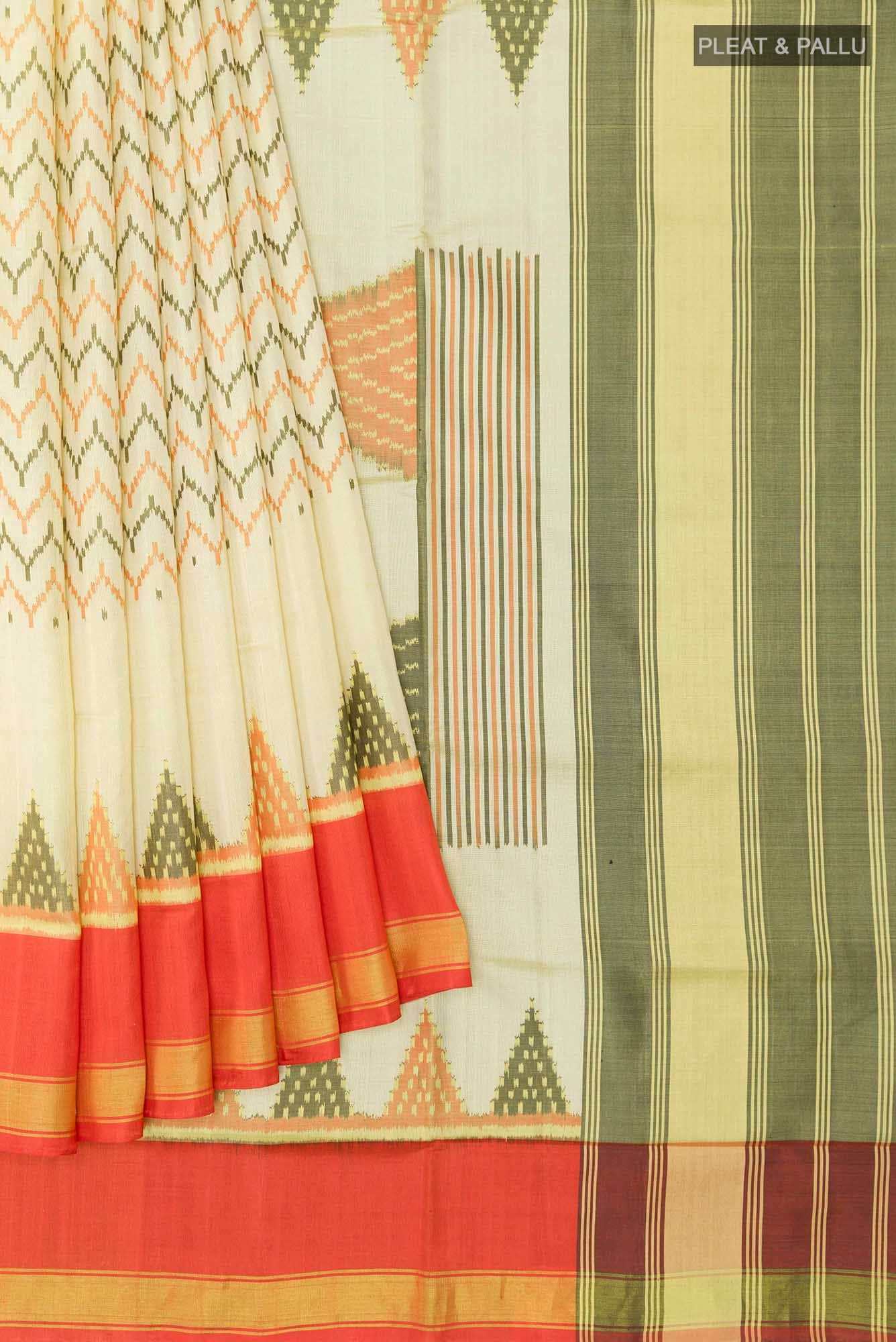 Pearl White Rajkot Patola Silk Saree