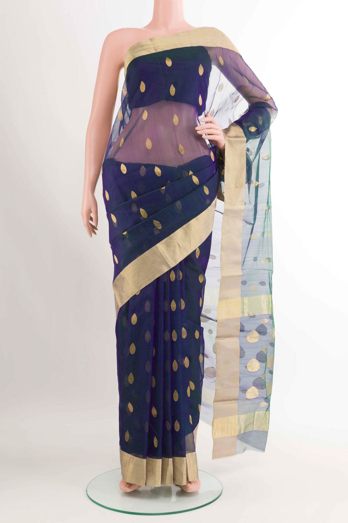 Navy Blue Chanderi Silk Saree