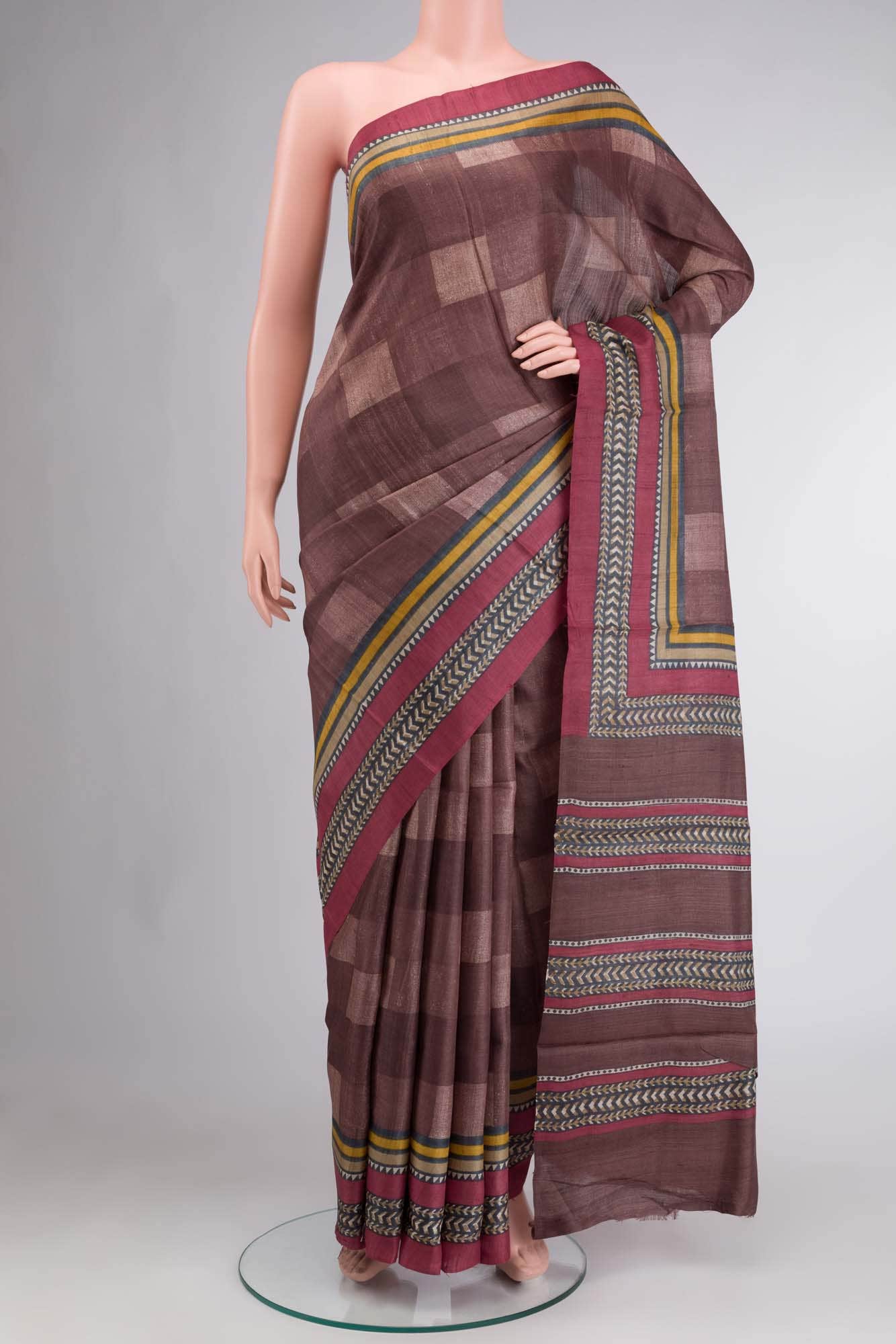 Brown Bhagalpuri Tussar Silk Saree