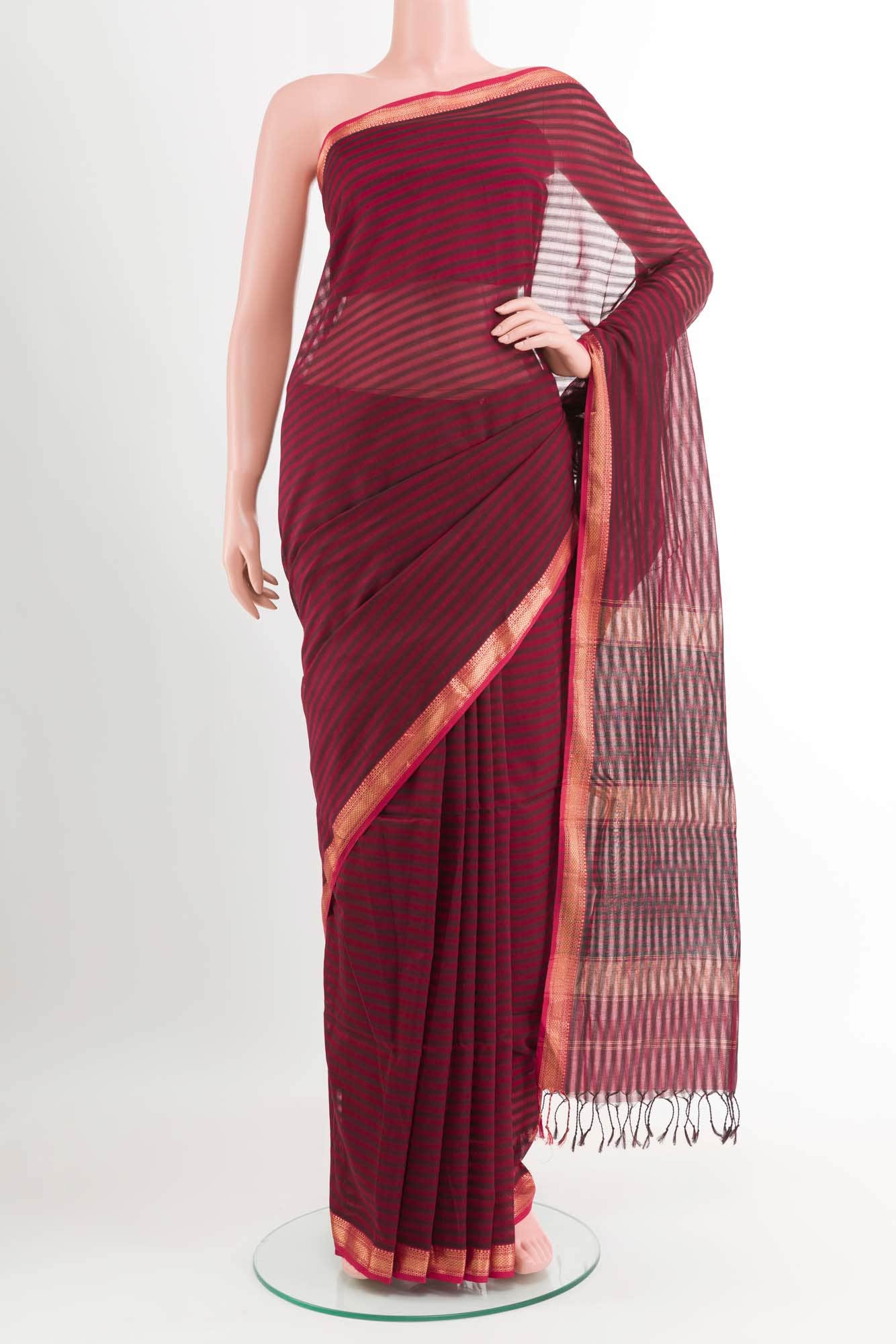 Red Blended Maheshwari Silk Cotton Saree