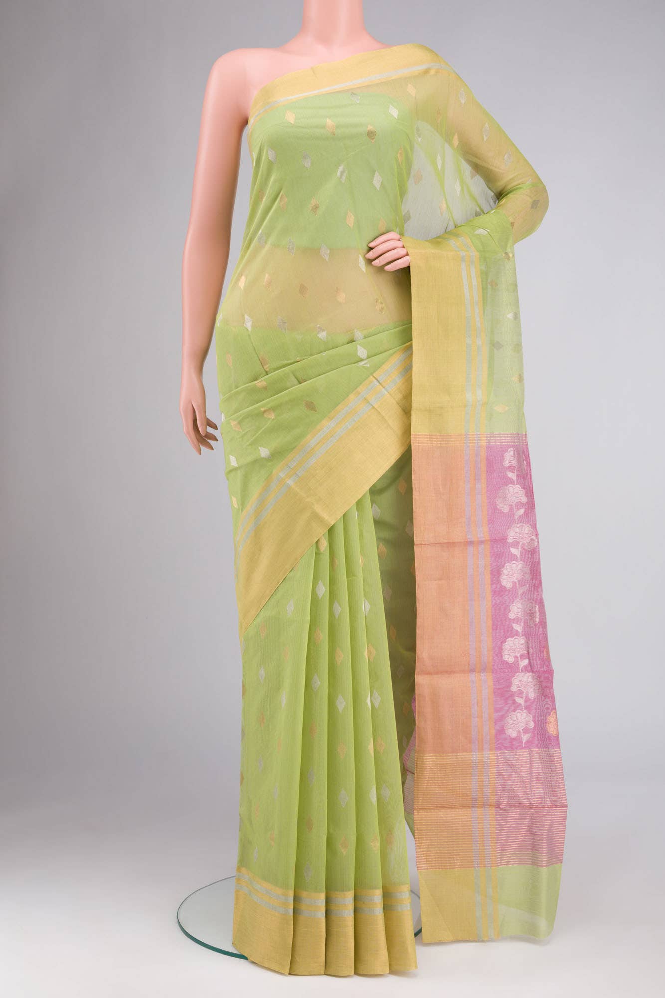 Green Chanderi Silk Cotton Saree