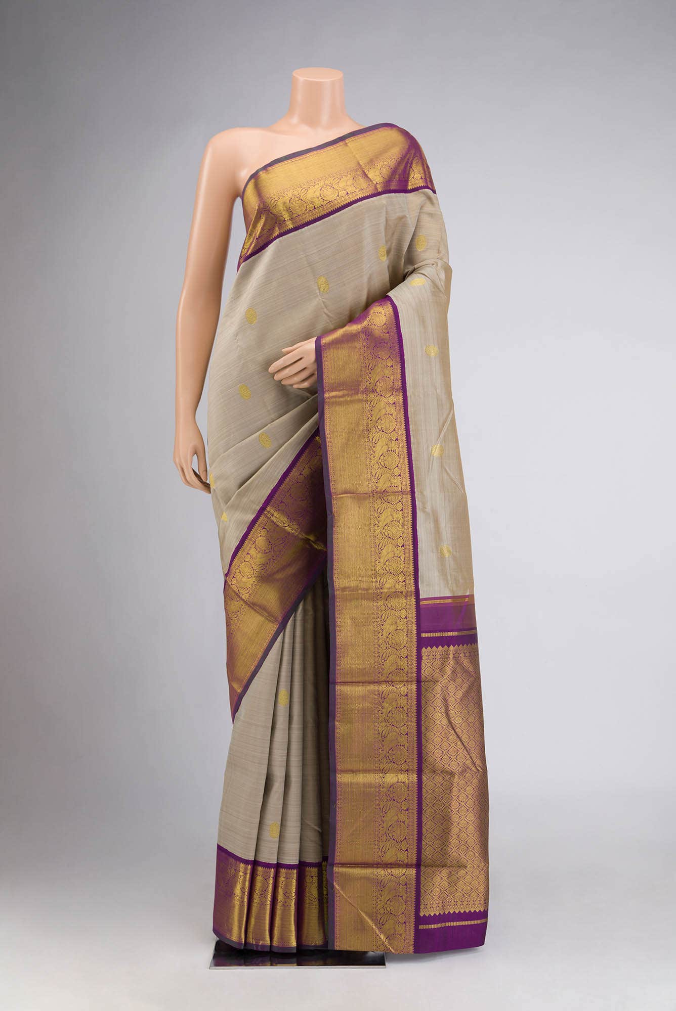 Beige Kanchipuram Tissue Silk Saree