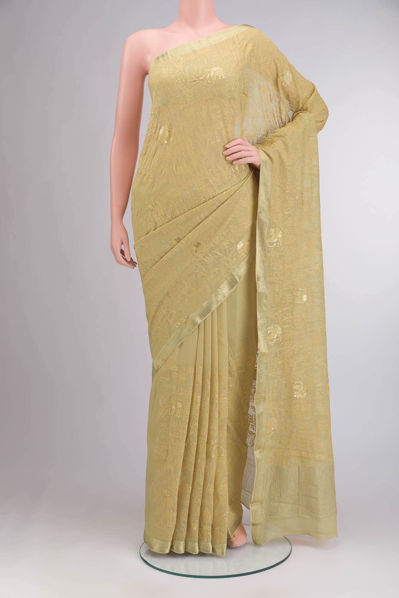 Beige Mysore Chiffon Saree