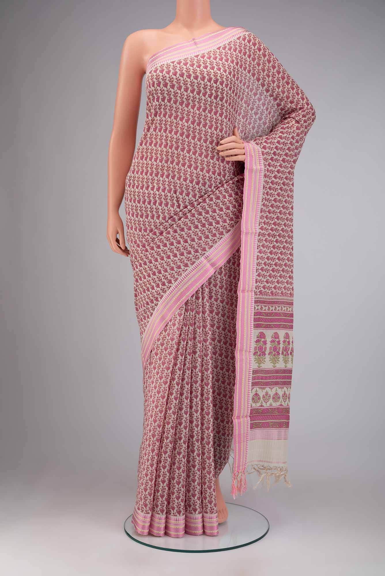 Cream Tussar Silk Saree