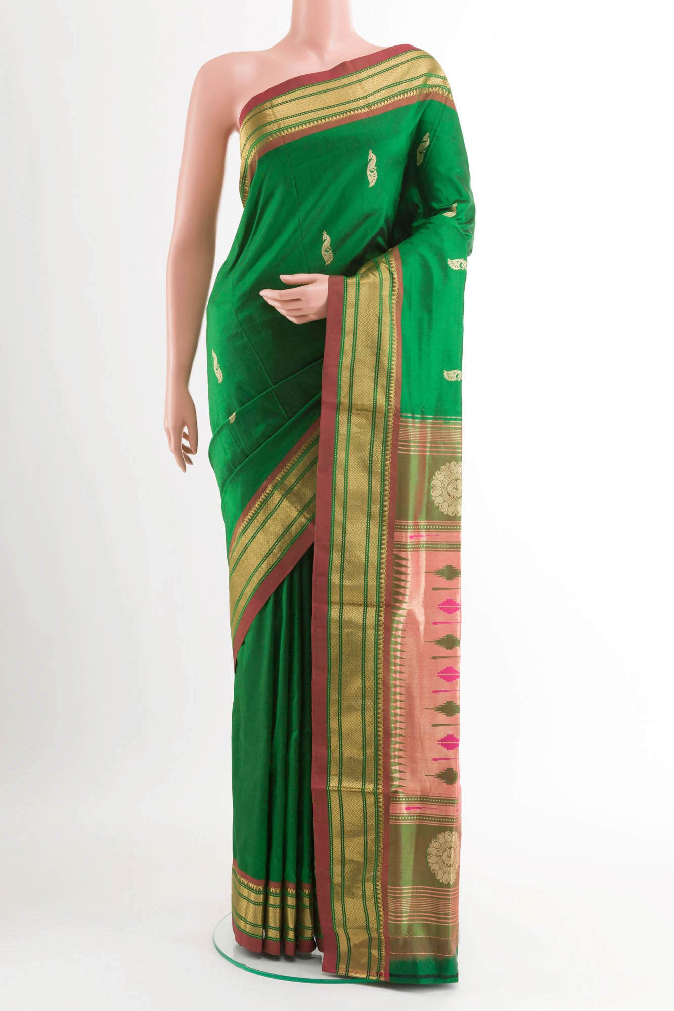 Bottle Green Paithani Silk Saree