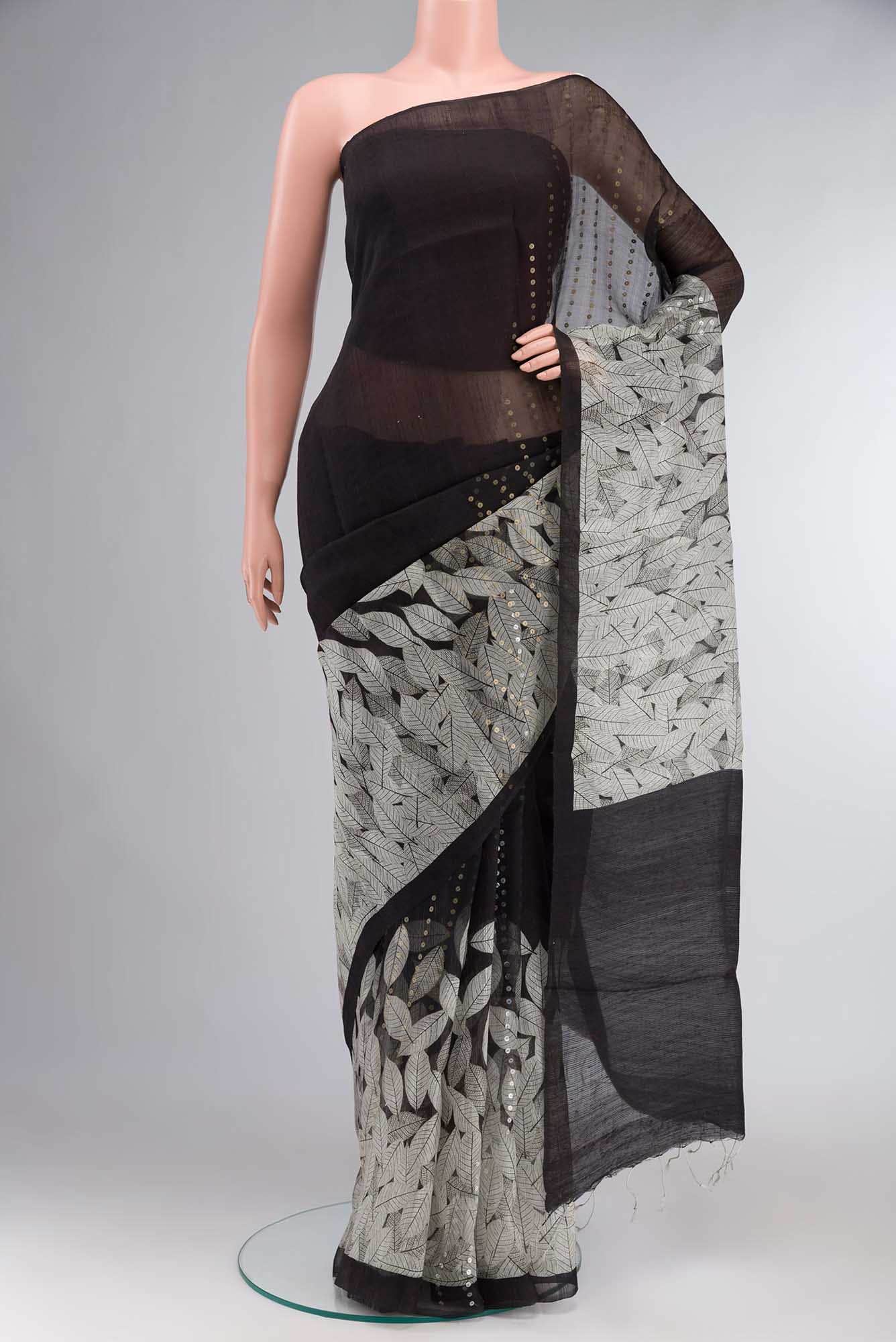 Black Bhagalpuri Tussar Silk Saree