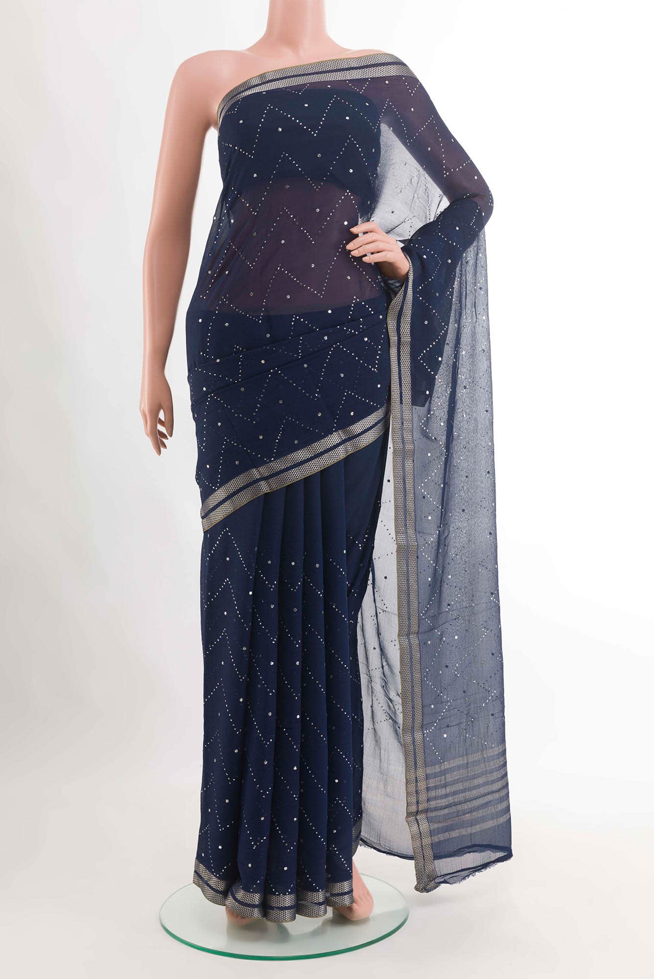 Dark Blue Mysore Chiffon Saree