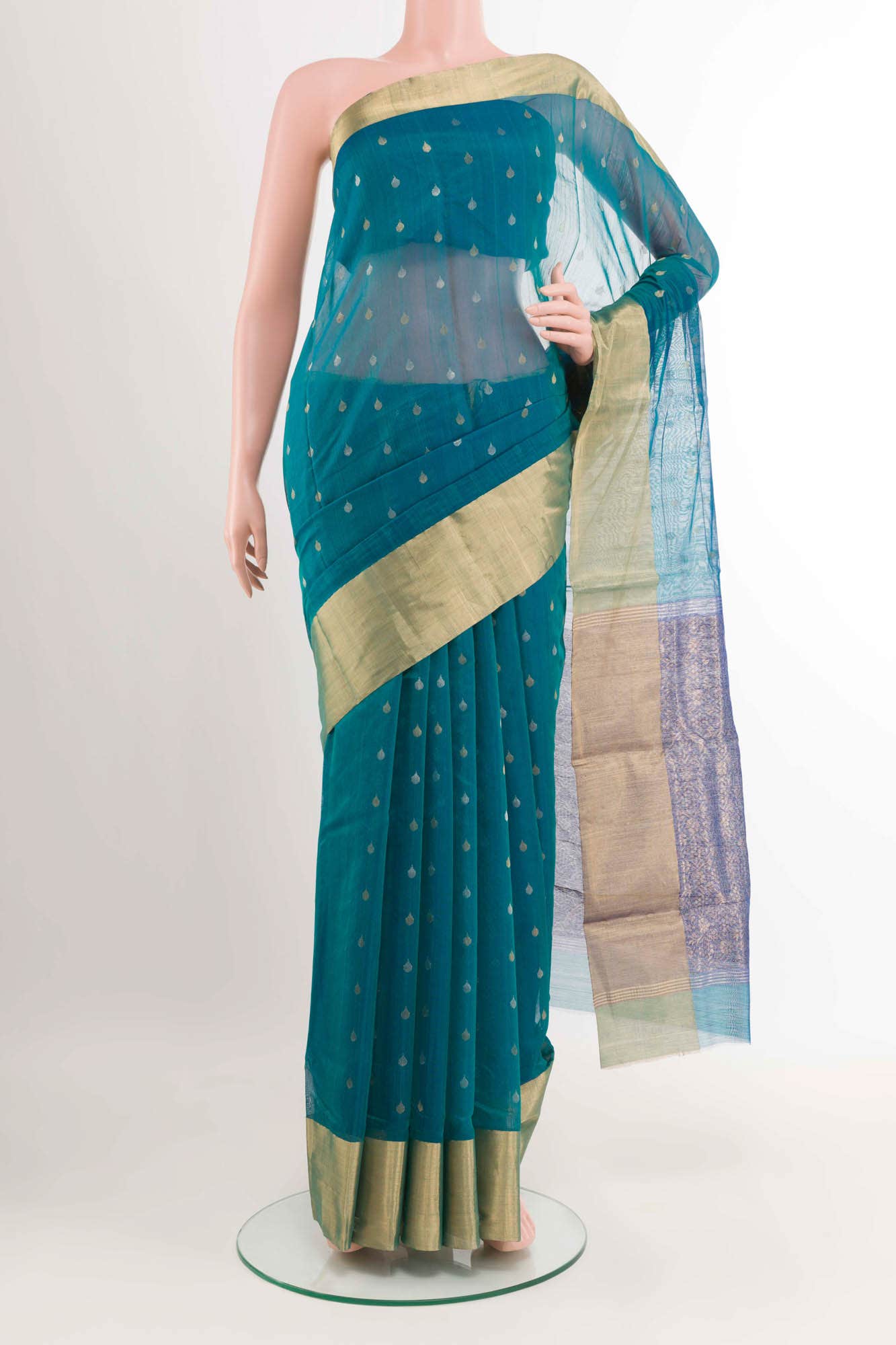 Peacock Blue Blended Chanderi Silk Cotton Saree