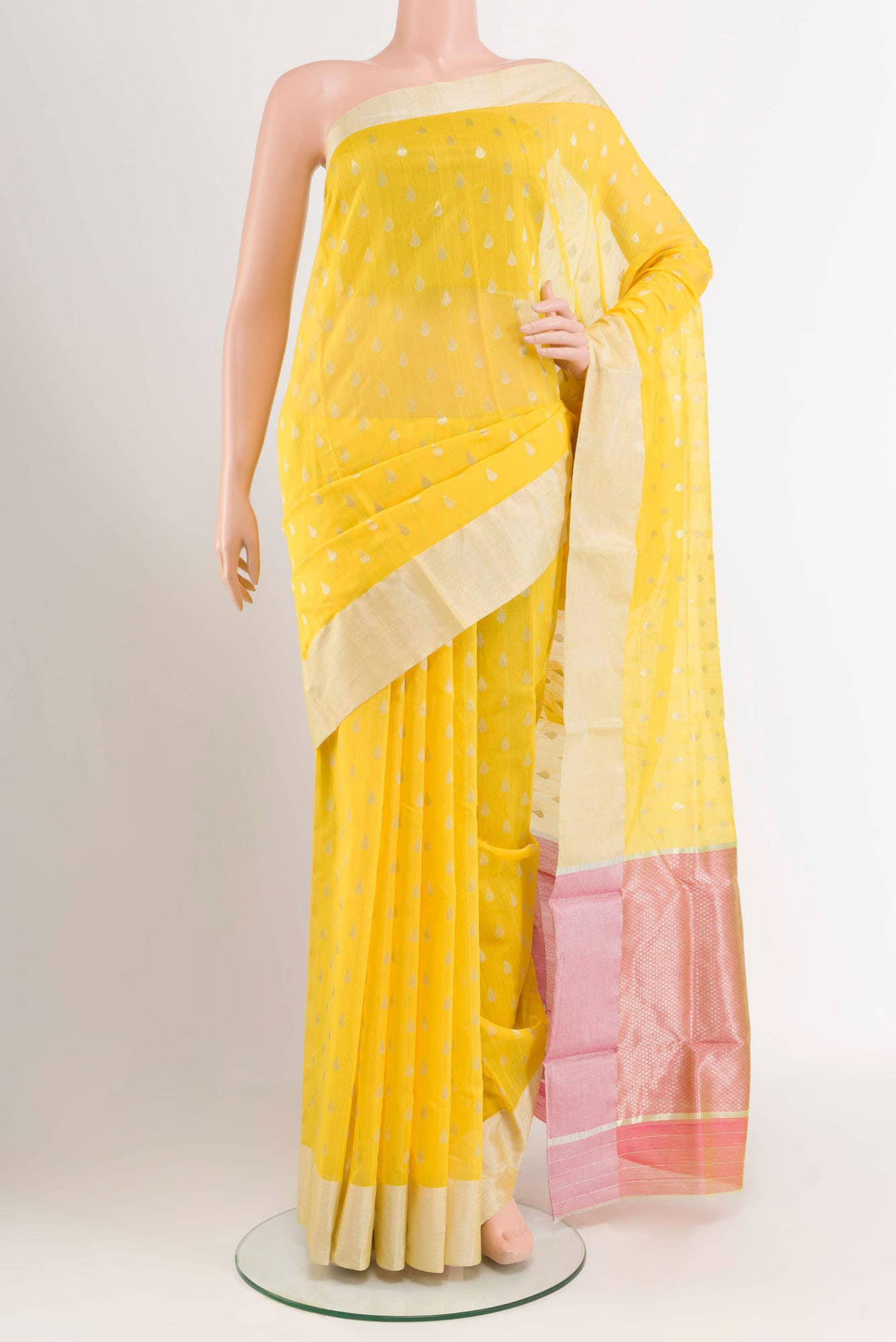 Yellow Blended Chanderi Silk Cotton Saree