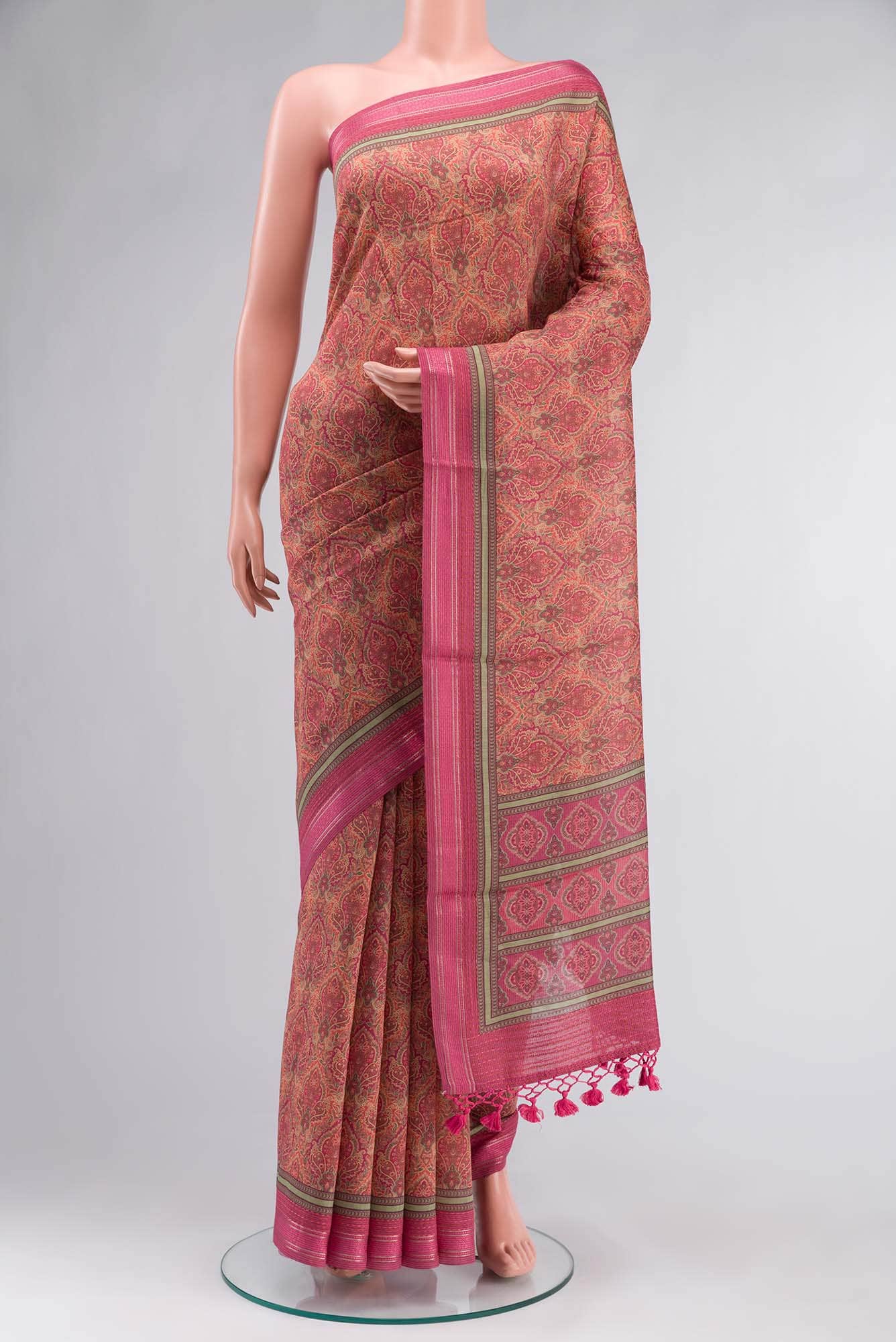 Pink Bhagalpuri Tussar Silk Saree