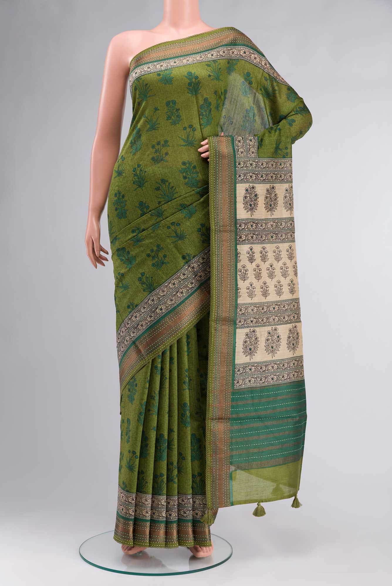 Green Bhagalpuri Tussar Silk Saree