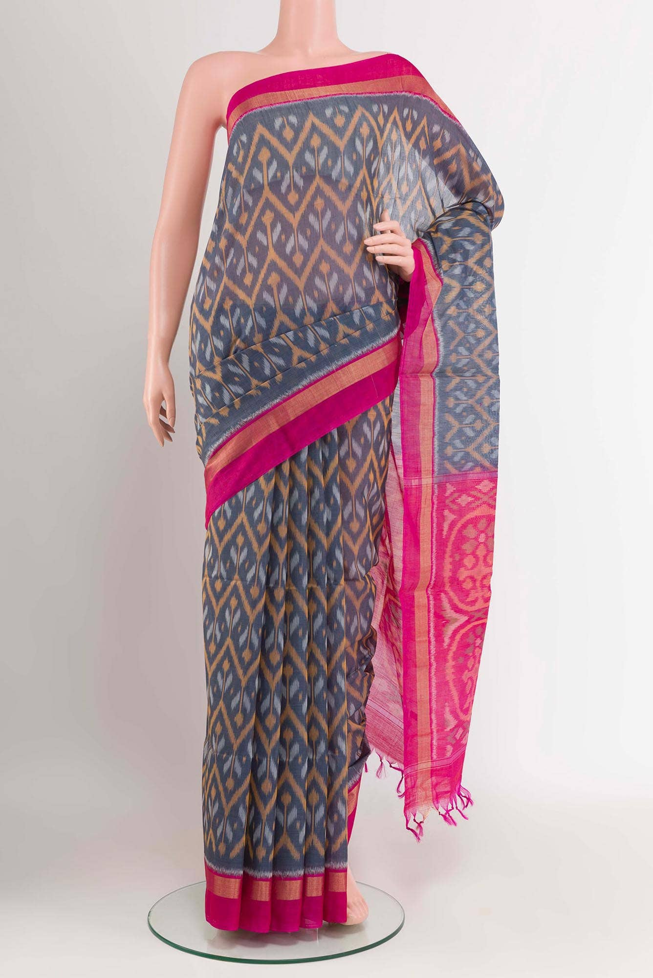 Blue Blended Kora Cotton Saree