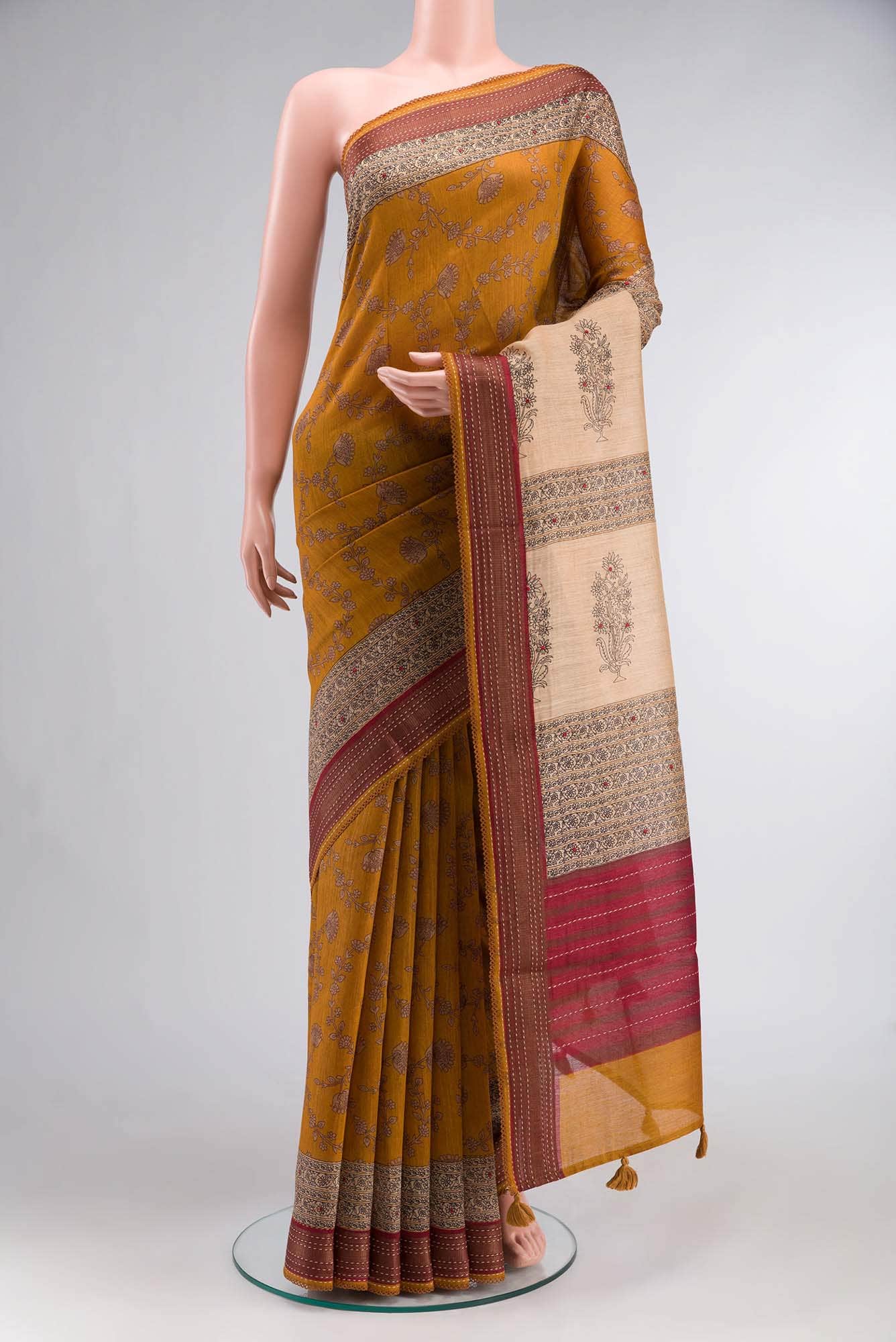 Mustard Bhagalpuri Tussar Silk Saree