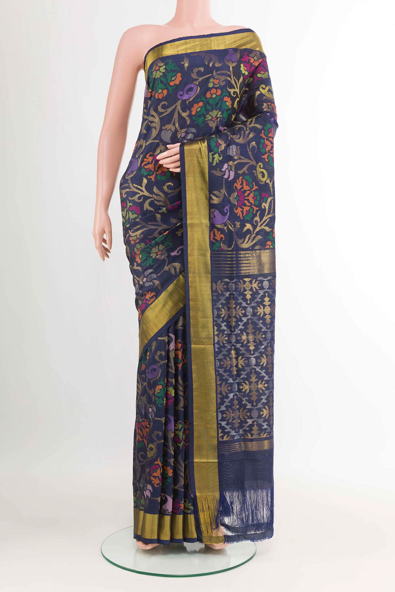 Pure Silk Pure Zari Navy Blue Uppada Saree