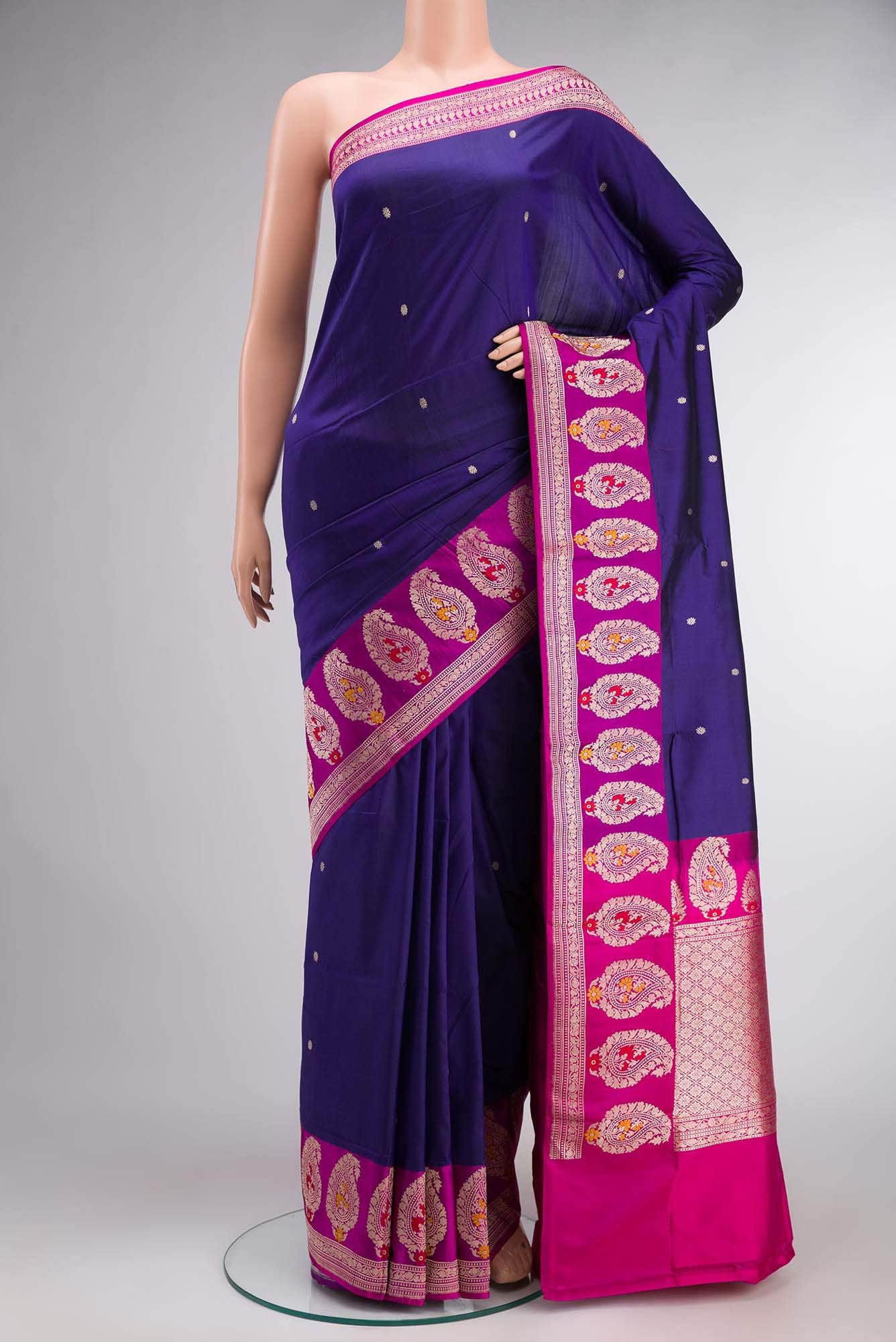 Navy Blue Banarasi Katan Silk Saree
