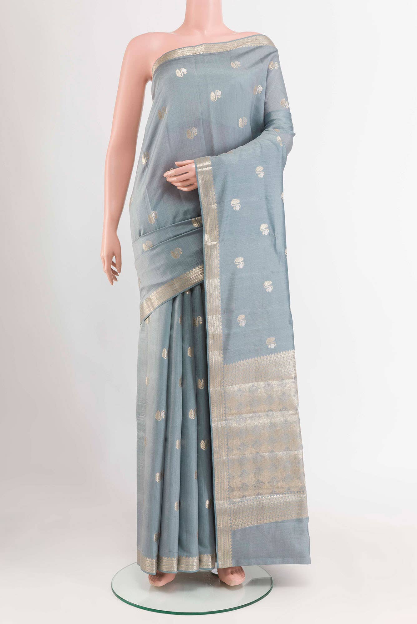Blue Grey Tussar Saree