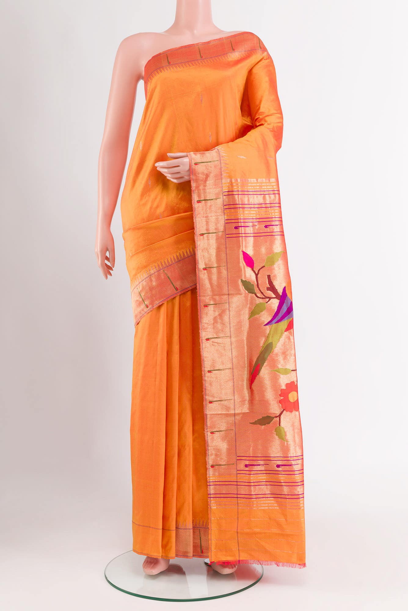 Orange Paithani Silk Saree
