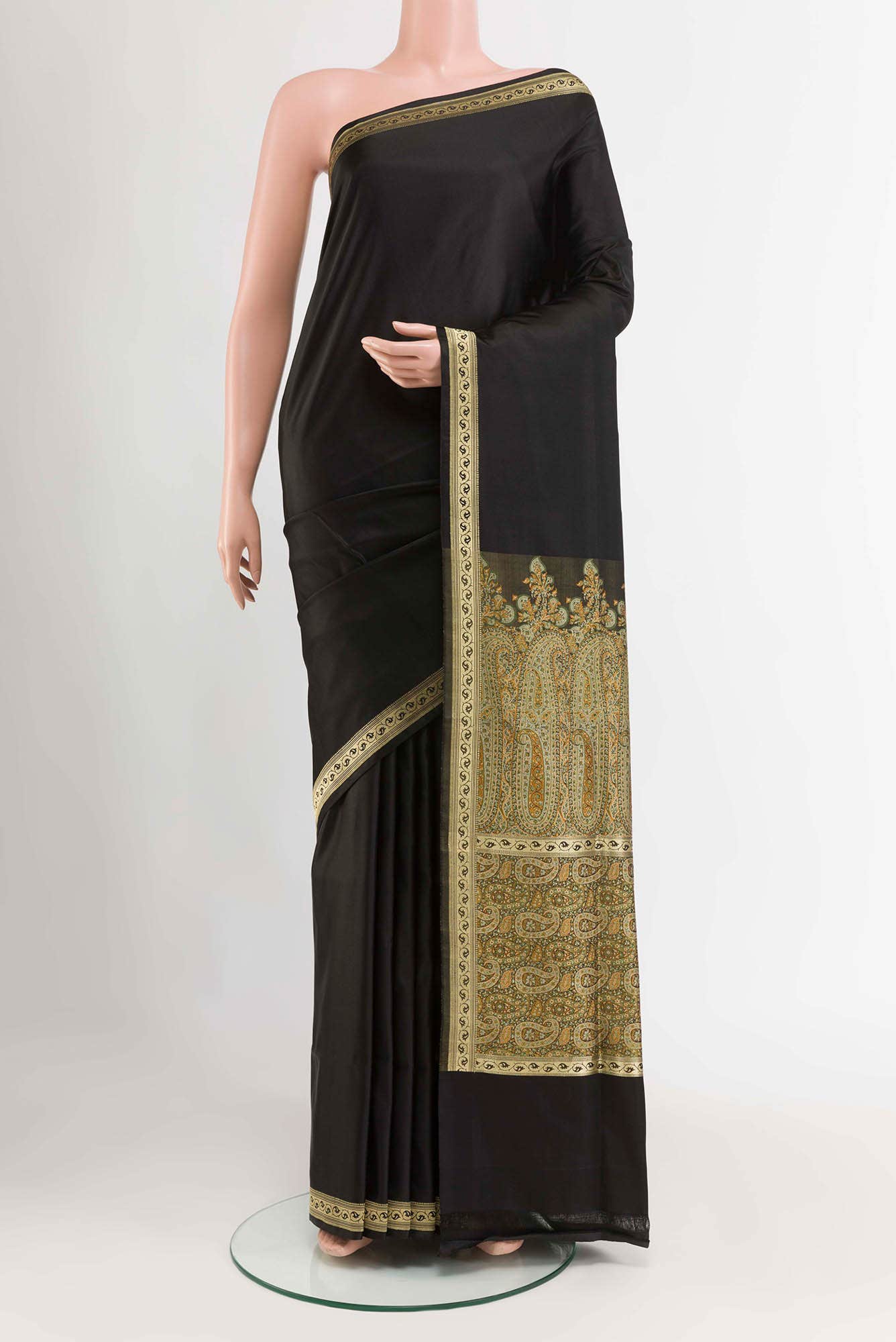 Black Banarasi Tanchoi Silk Saree