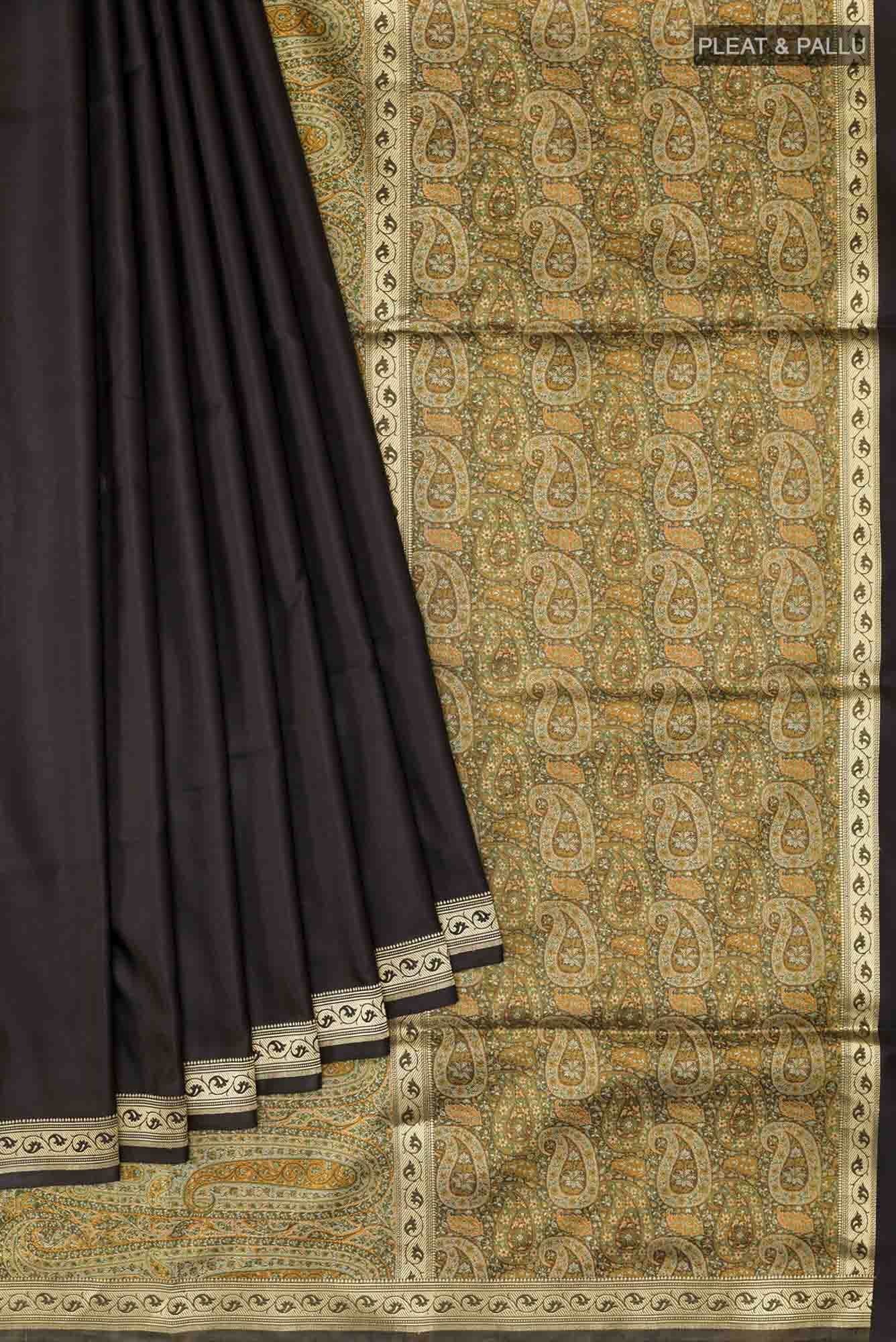 Black Banarasi Tanchoi Silk Saree