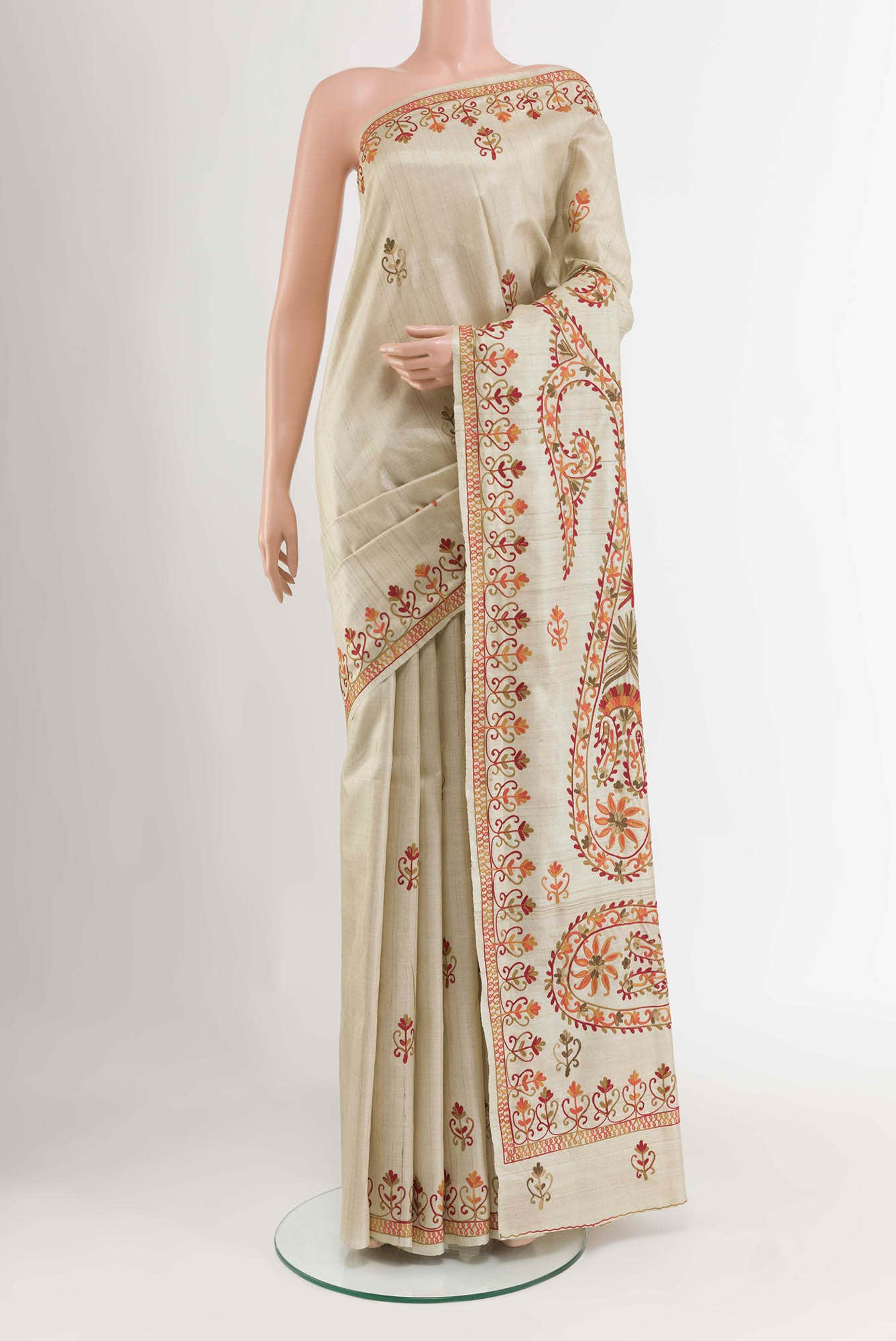 Beige Tussar Saree