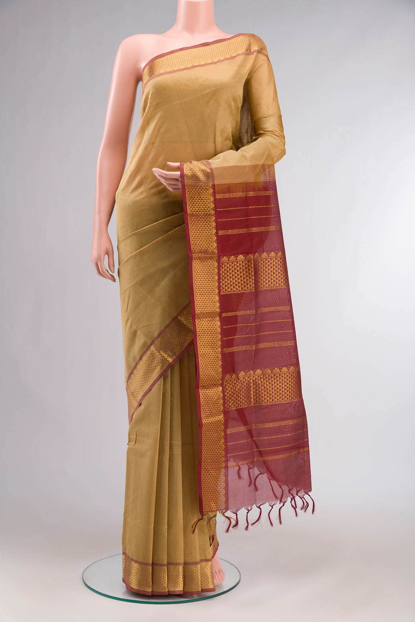 Beige Silk Cotton Saree