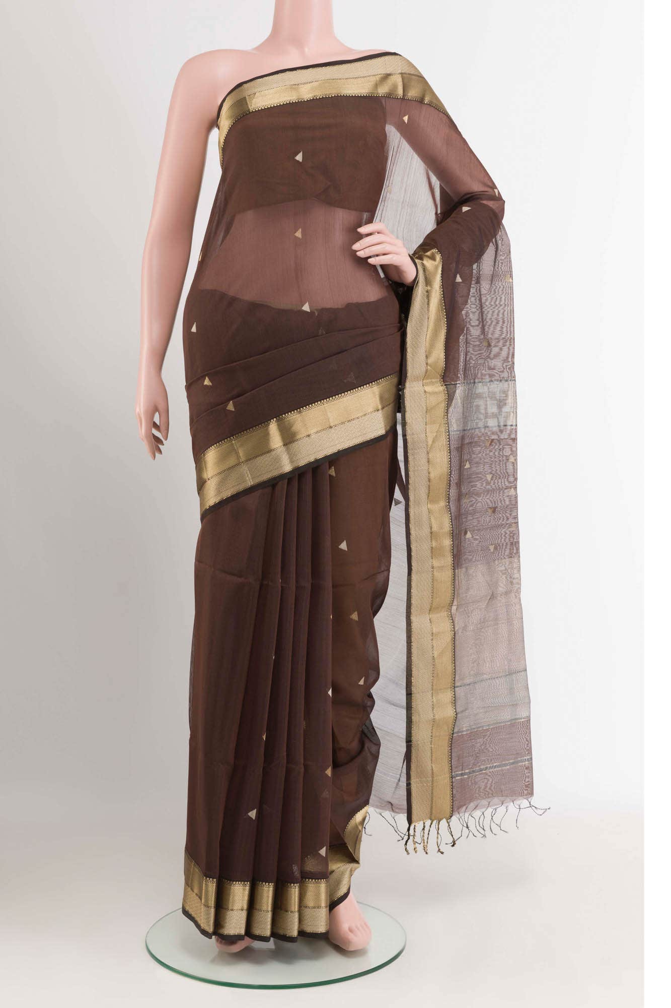 Coffee Brown Blended Maheshwari Silk Cotton Saree