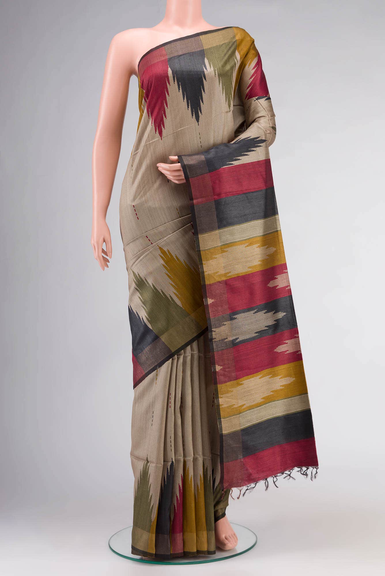 Beige Bhagalpuri Tussar Silk Saree