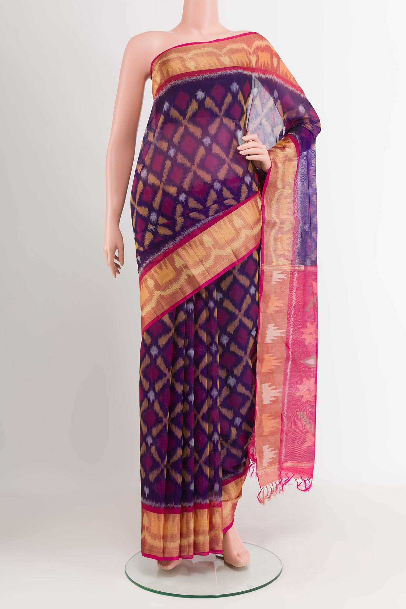 Blue Blended Kora Cotton Saree