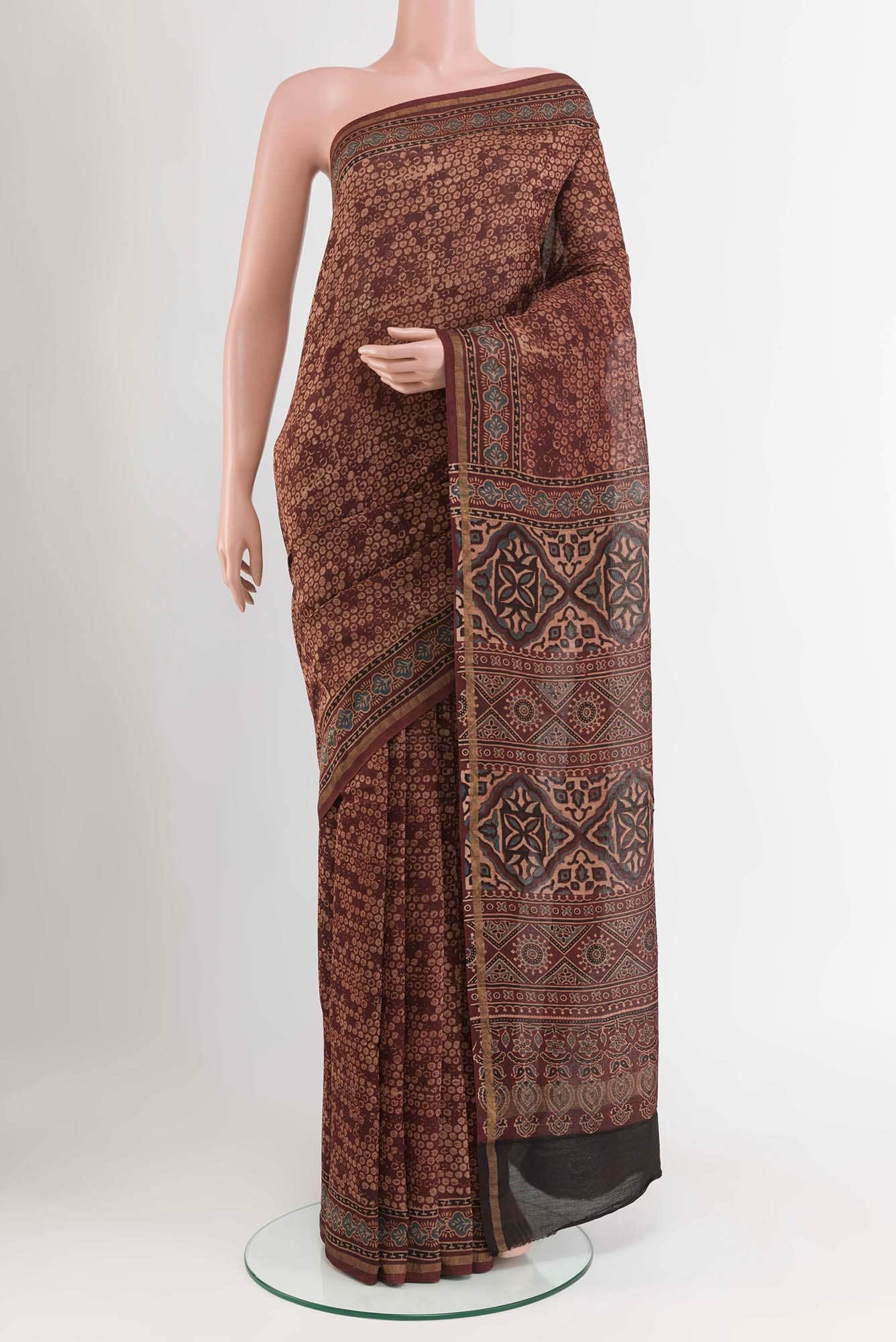 Brown Blended Maheshwari Silk Cotton Saree