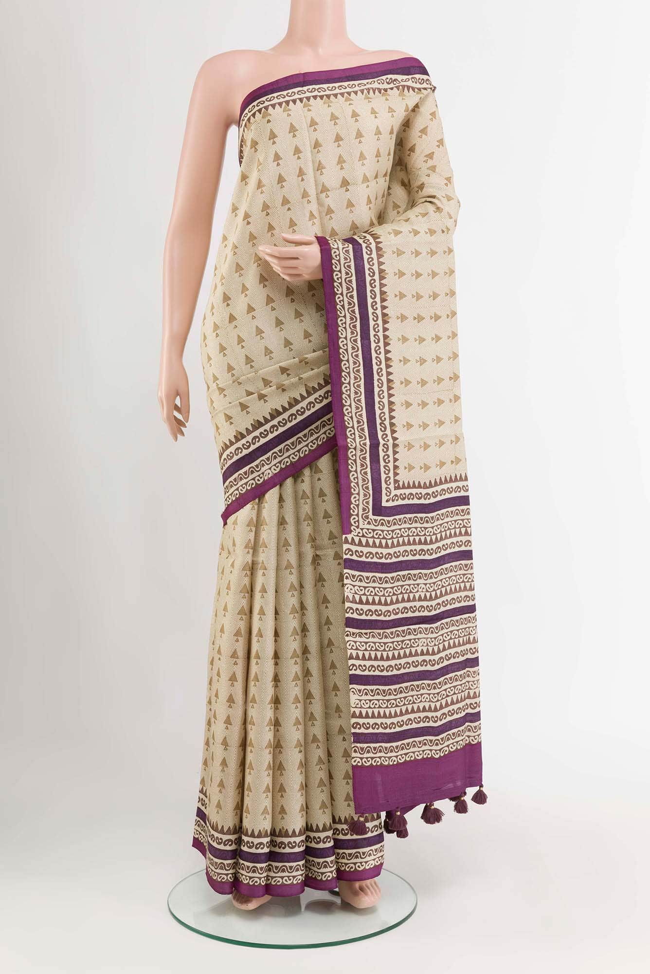 Beige Tussar Saree