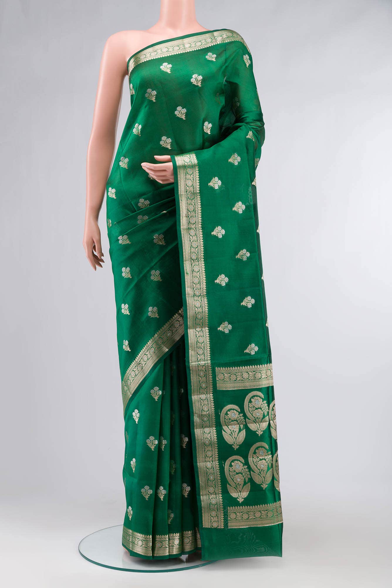 Green Banarasi Raw Silk Saree