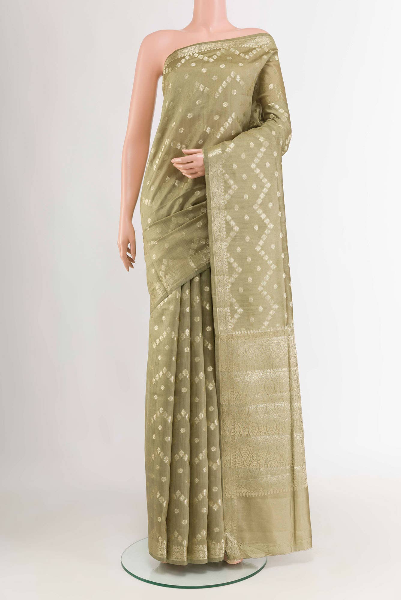 Mint Green Banarasi Tussar Silk Saree