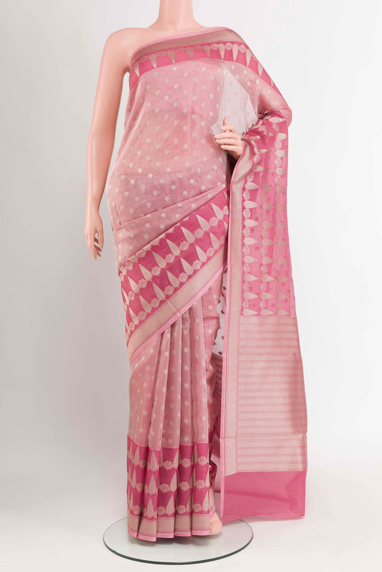 Peach Banarasi Tissue Silk Saree
