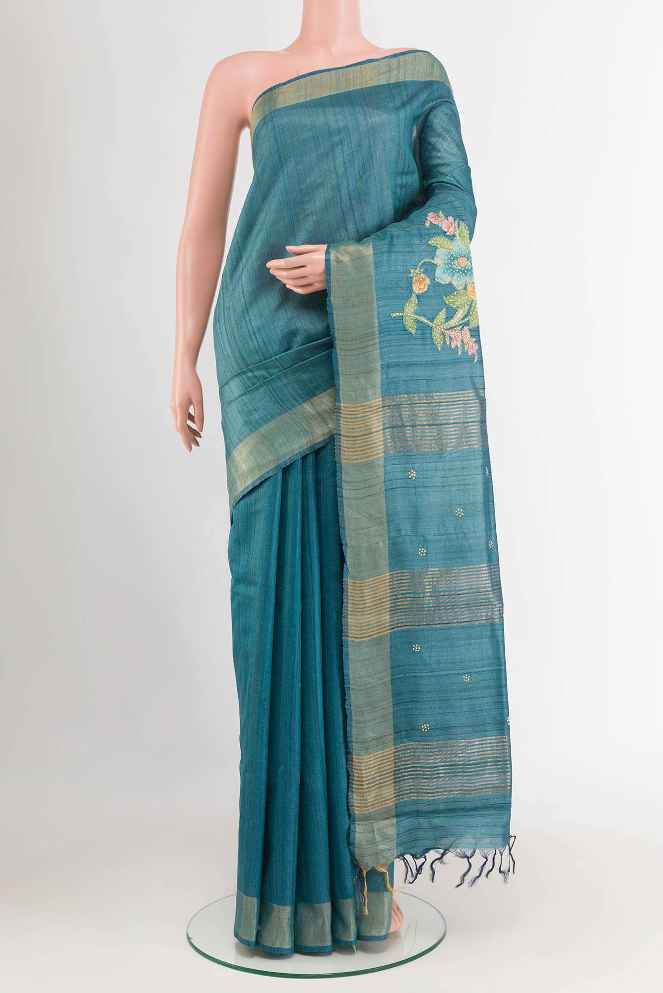 Teal Tussar Saree