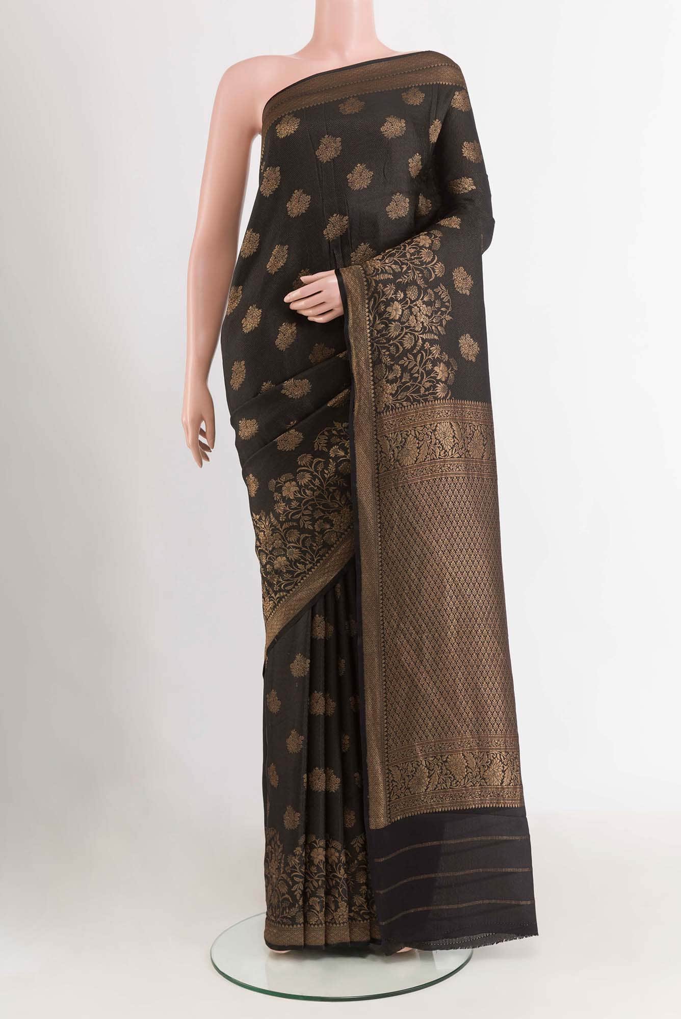 Black Mysore Crepe Saree