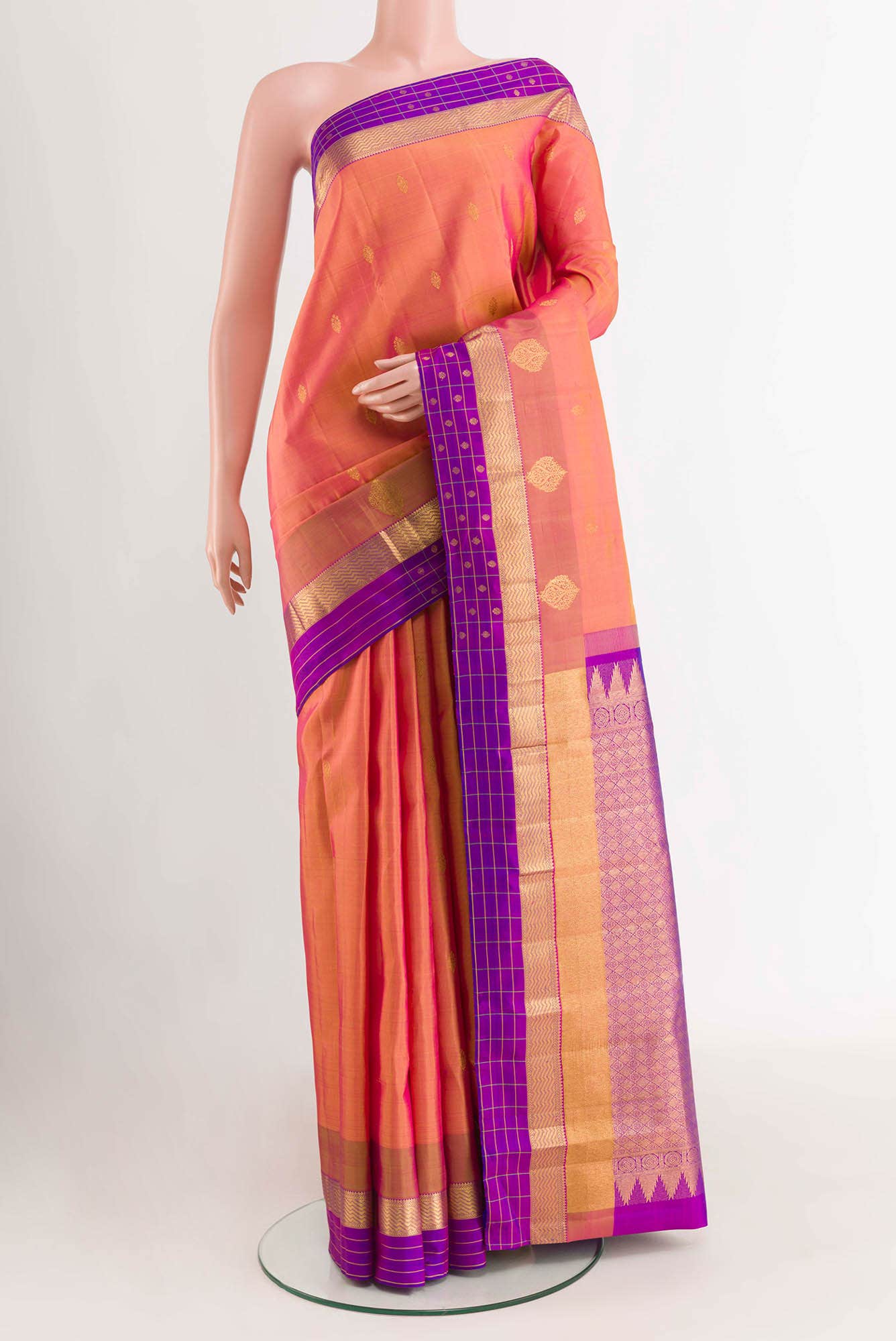 Peach Dual Tone Kanchipuram Silk Saree