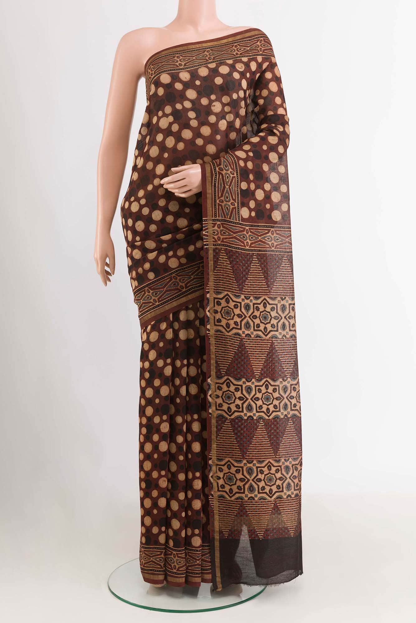 Brown Blended Maheshwari Silk Cotton Saree
