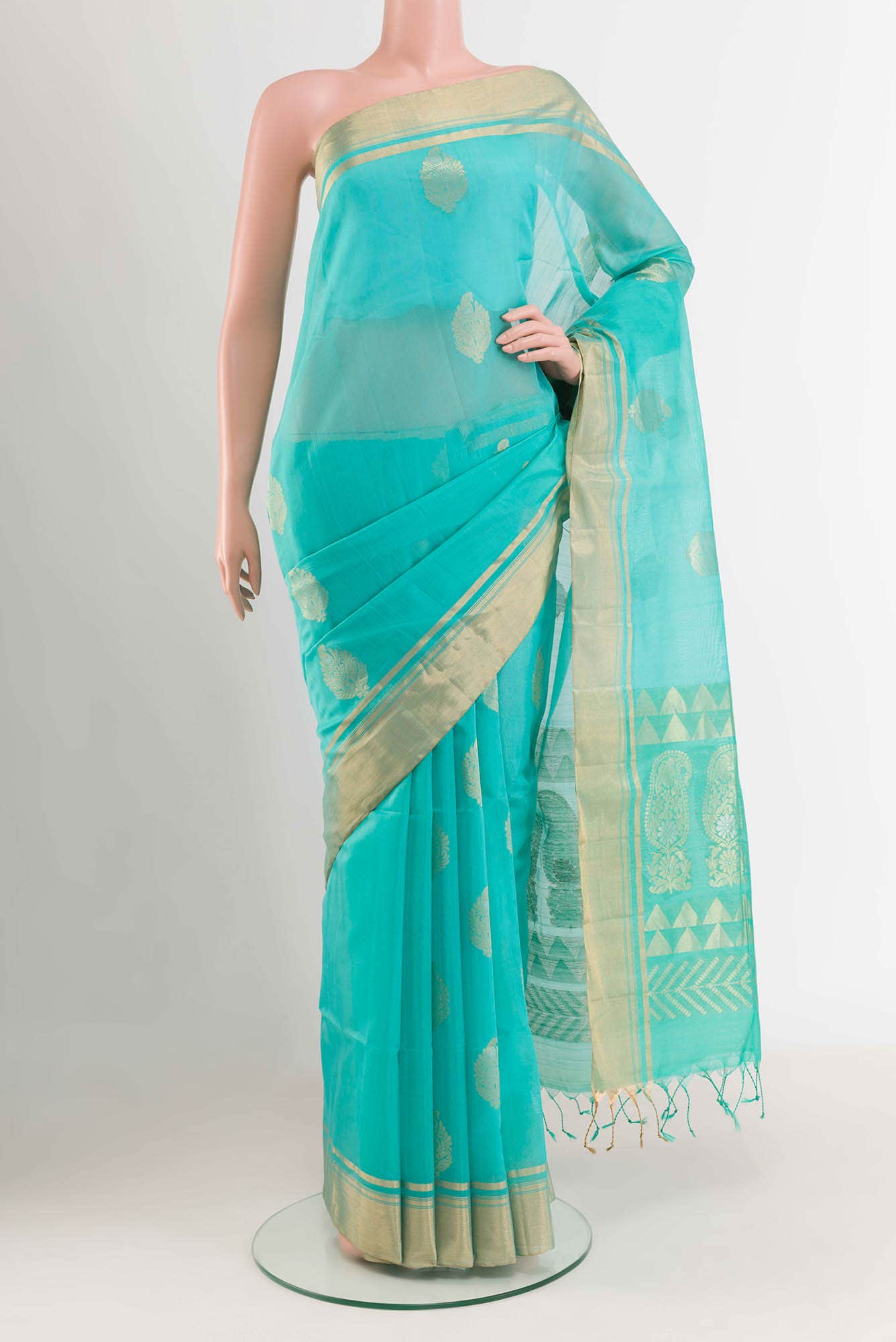 Sky Blue Blended Kora Silk Saree