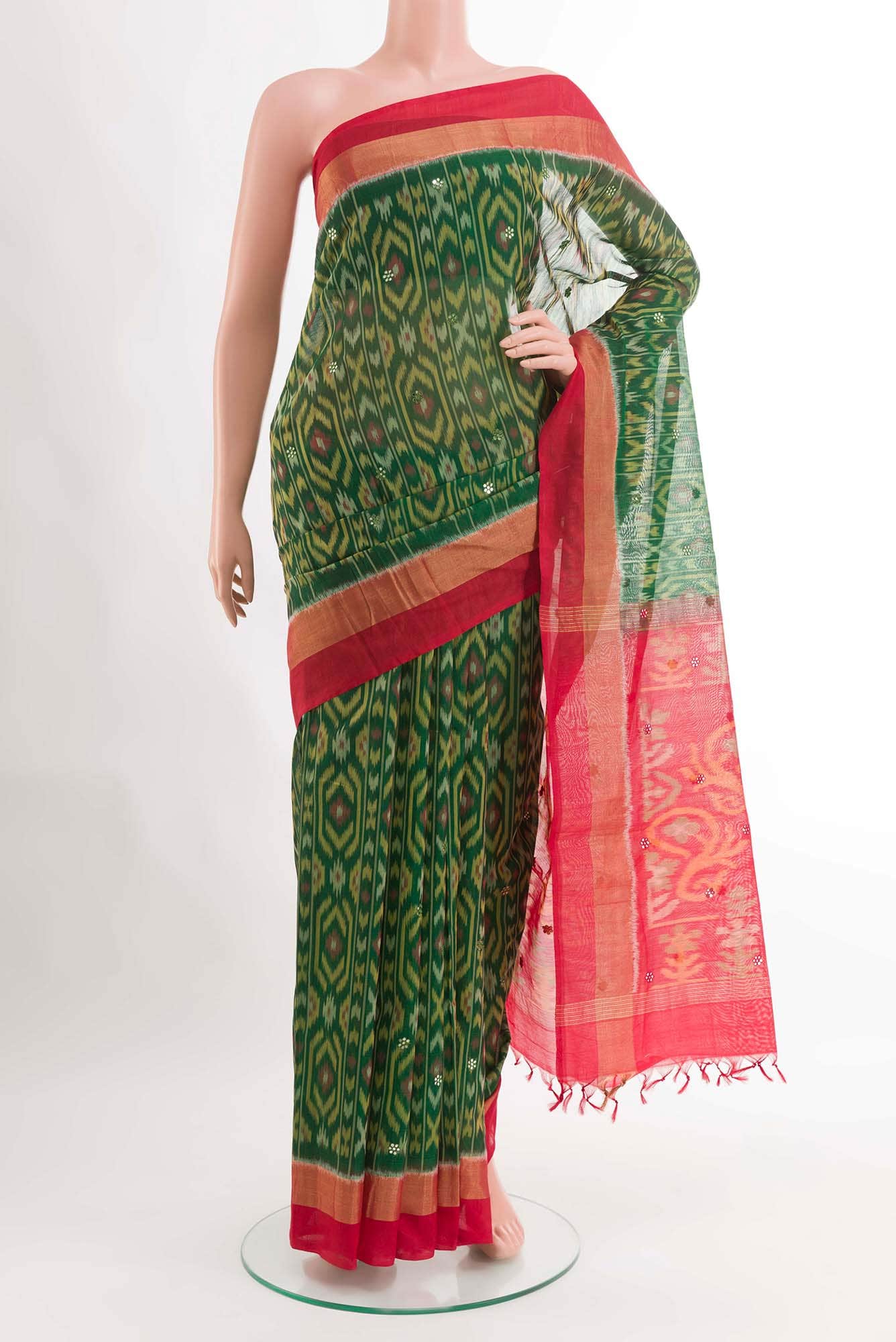 Green Blended Kora Cotton Saree