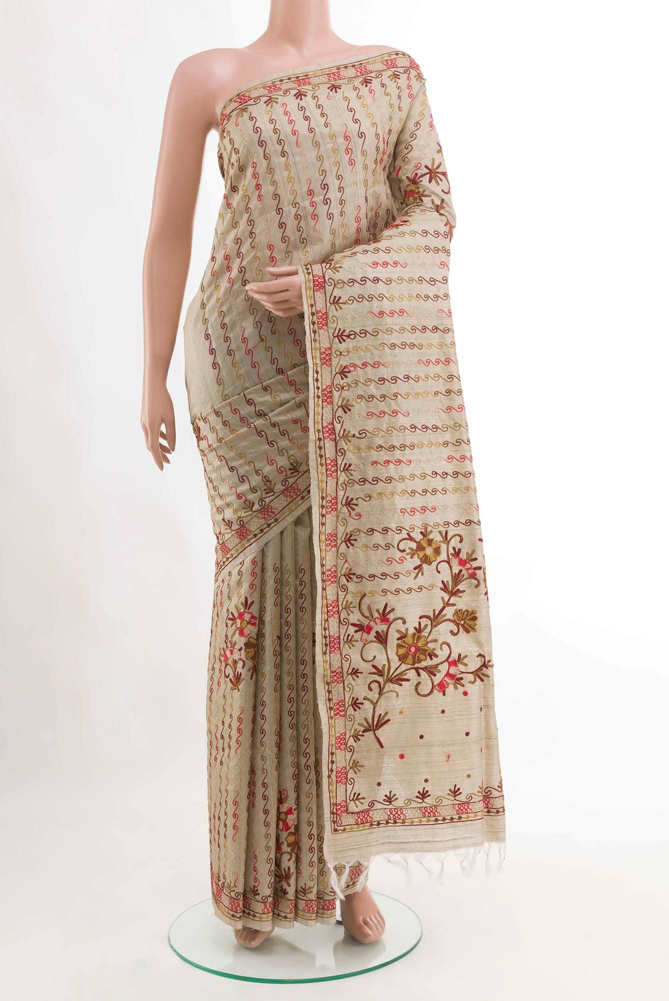 Off White Tussar Silk Saree