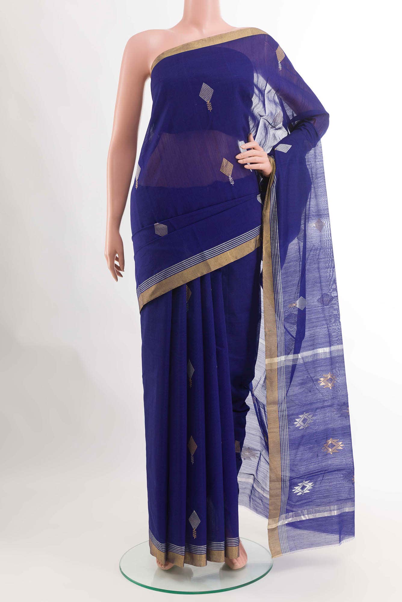 Blue Blended Chanderi Silk Cotton Saree