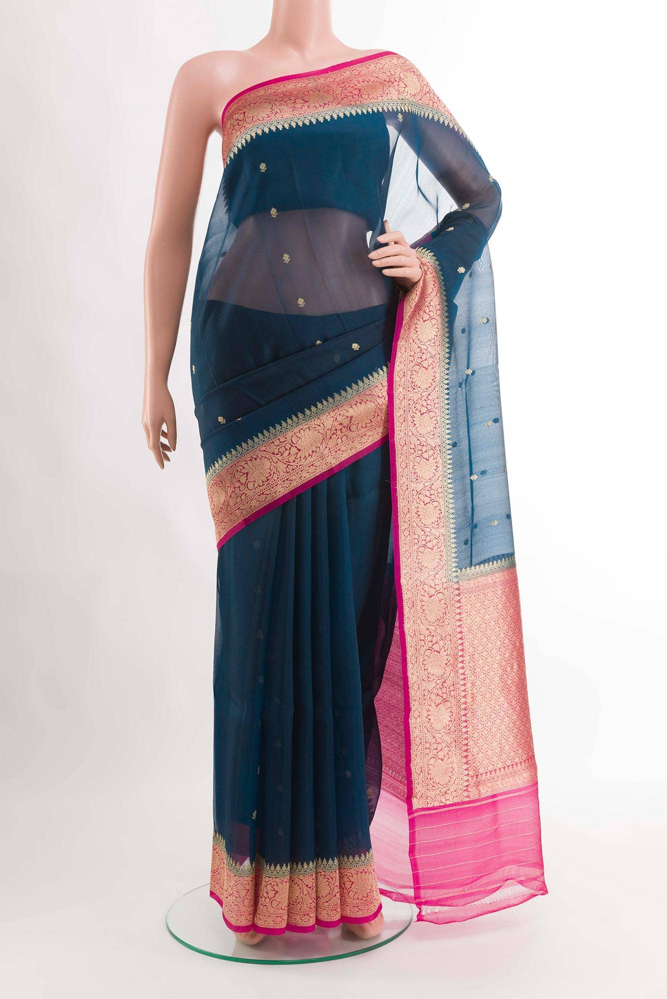 Dark Blue Dual Tone Organza Silk Saree